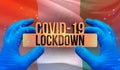 COVID-19 lockdown concept with backgroung of waving national flag of Cote Ivoire. Pandemic 3D illustration. Royalty Free Stock Photo