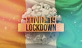 COVID-19 lockdown concept with backgroung of waving national flag of Cote Ivoire. Pandemic 3D illustration.