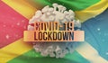 COVID-19 lockdown concept with backgroung of waving national flag of Jamaica. Pandemic 3D illustration.