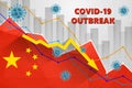 Novel coronavirus COVID-19with text Wuhan coronavirus outbreak on correction market background. concept of the fall of the Chinese