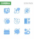 Novel Coronavirus 2019-nCoV. 9 Blue icon pack moon, protection, bacteria, disease, danger