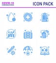 9 Blue coronavirus epidemic icon pack suck as transfer, human, drug, engagement, paper