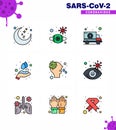 Novel Coronavirus 2019-nCoV. 9 Filled Line Flat Color icon pack allergy, medical, virus, hands, transport