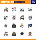 Novel Coronavirus 2019-nCoV. 16 Flat Color Filled Line icon pack carrier, sports, ambulance, weight, dumbbell