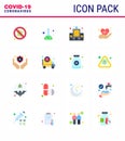 Novel Coronavirus 2019-nCoV. 16 Flat Color icon pack protect, love, test, heart, hospital