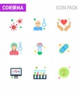 Novel Coronavirus 2019-nCoV. 9 Flat Color icon pack sickness fever, pain, temprature, headache, health care