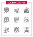 Novel Coronavirus 2019-nCoV. 9 Line icon pack elucation, protection, virus, medical insurance, staying