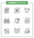 Novel Coronavirus 2019-nCoV. 9 Line icon pack ilness, cold, care, tubes, experiment