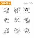 Novel Coronavirus 2019-nCoV. 9 Line icon pack protection, bacteria, washing, virus, interfac