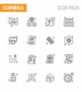 Novel Coronavirus 2019-nCoV. 16 Line icon pack pulse, beat, virus, test tubes, blood