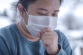 Novel coronavirus 2019-nCoV, MERS-Cov middle East respiratory syndrome. Protective medical mask and medicines, pills against the Royalty Free Stock Photo