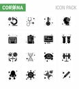 Novel Coronavirus 2019-nCoV. 16 Solid Glyph Black icon pack calendar, brain, medicine, virus, flu