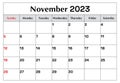 November 2023 calendar. Monthly planning for your business events. Vector