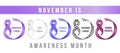 November, awareness month - Set of cancer with Pancreatic, Lung, stomach, carcinoid cancer and Honors garegivers with circle