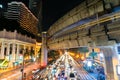 8 NOVEMBER, 2018 : BANGKOK, THAILAND - Long exposure night light at Ratchaprasong intersection Siam THAILAND