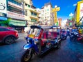 2020 November Bangkok Thailand Tuk tuk stop waiting for passenger in china town Bangkok Royalty Free Stock Photo