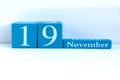 November 19. Blue cube calendar with month and date