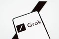 November 6, 2023, Brazil. The Grok logo is displayed on a smartphone screen. Grok is an artificial