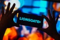 November 10, 2022, Brazil. In this photo illustration, the Lions Gate Entertainment Corporation Lionsgate logo is displayed on a Royalty Free Stock Photo