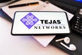 November 26, 2022, Brazil. In this photo illustration, the Tejas Networks logo is displayed on a smartphone screen