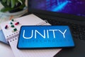 November 18, 2022, Brazil. In this photo illustration, the Unity Biotechnology logo is displayed on a smartphone screen