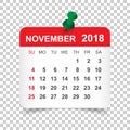 November 2018 calendar. Calendar sticker design template. Week s