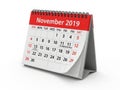 November 2019 calendar displaying dates and days Royalty Free Stock Photo