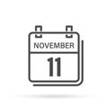 November 11, Calendar icon with shadow. Day, month. Flat vector illustration. Royalty Free Stock Photo