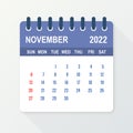 November 2022 Calendar Leaf. Calendar 2022 in flat style. Vector illustration. Royalty Free Stock Photo