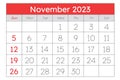 November 2023 calendar. Monthly planning for your business events. Vector