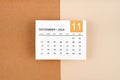 November 2024 calendar page on yellow