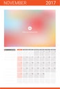 November 2017 calendar with space for picture Royalty Free Stock Photo