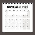 November 2020 calendar with wire band