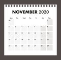 November 2020 calendar with wire band Royalty Free Stock Photo