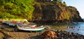 Cape Verde, Santiago Island, Cidade Velha Bay, Colorful Fishing Boats, Black Sand Beach