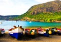 Cape Verde Cove Beach, Santiago Island, Colorful Fishing Boats at Tarrafal Royalty Free Stock Photo