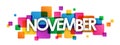 NOVEMBER colorful overlapping squares banner Royalty Free Stock Photo