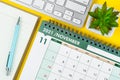 November 2021 desk calendar and diary with keyboard computer Royalty Free Stock Photo