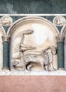 November, detail of the bass-relief representing the Labor of the months of the year, Cathedral in Lucca, Italy