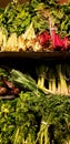 November 18, 2019 - display wall of healthy greens kale, leeks, chard and beets - Buffalo, N.Y.