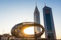 1 November 2019; Dubai, United Arab Emirates; The museum of future and Emirates Towers during the sunrise early in the morning