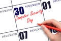 November 30. Hand writing text Computer Security Day on calendar date. Save the date. Royalty Free Stock Photo