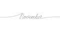 NOVEMBER handwritten inscription. One line drawing of word