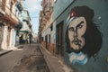 Graffiti artwork of Che Guevara on wall in Havana, Cuba. Che Guevara was a major figure in the Cuban revolution