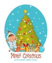 Enjoy Christmas time. Happy New year and a very Merry Christmas. Greeting postcard with christmas tree