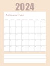 2024 November Illustration Vector Desk Calendar Weeks Start On Monday In Light Green And White Theme