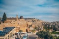 November 27, 2022 - Jerusalem, Israel. Tourist crowd and Jewish gather for Shacharit sunrise prayer at Old City Western Royalty Free Stock Photo