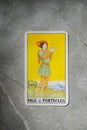 November 18, 2022 - Kyiv, Ukraine. Ryder`s Tarot - Waite. The Minor Arcana of the suit of pentacles. Page