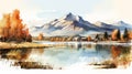 November Lake Butte Watercolor Painting: 8k Resolution Cabincore Rural Life Scene