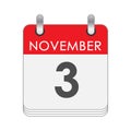 November 3. A leaf of the flip calendar with the date of November 3